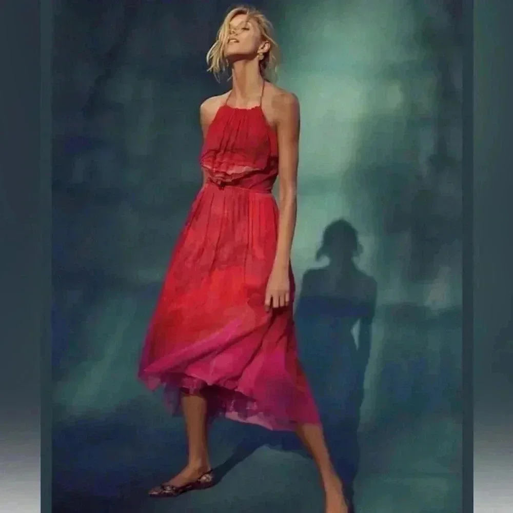 NWT Anthropologie Tracy Reese Cascade Dress Ombre Midi Halter Party